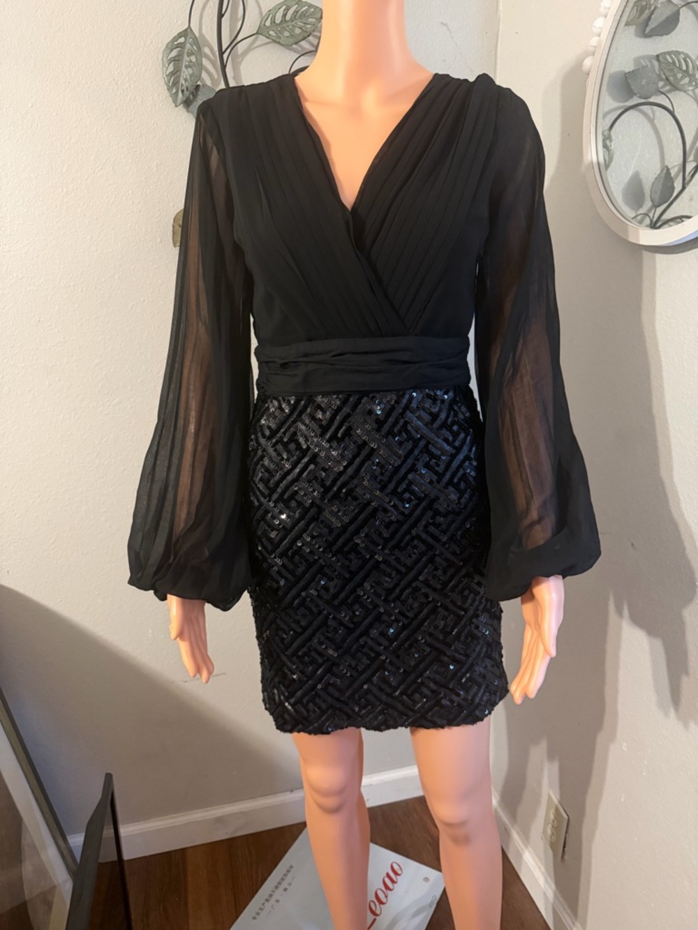 Ark & Co Black Long-Sleeve Sequin Wrap Dress